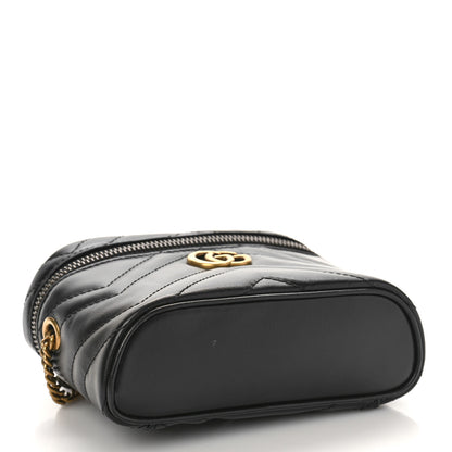 Gucci Calfskin Matelasse Chevron Mini GG Marmont Top Handle Bag Black 4 of 11