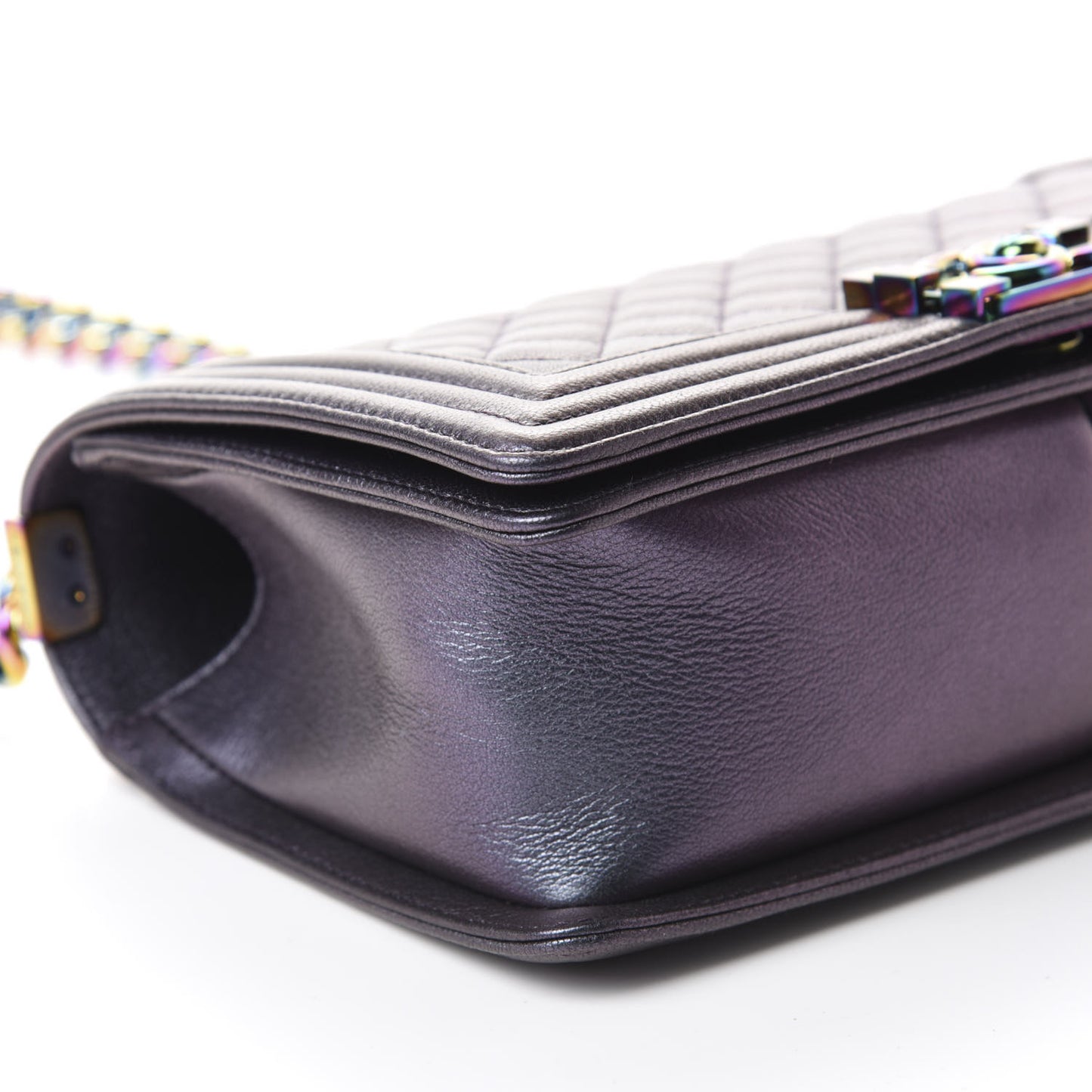 Iridescent Goatskin Quilted Medium Boy Flap Purple