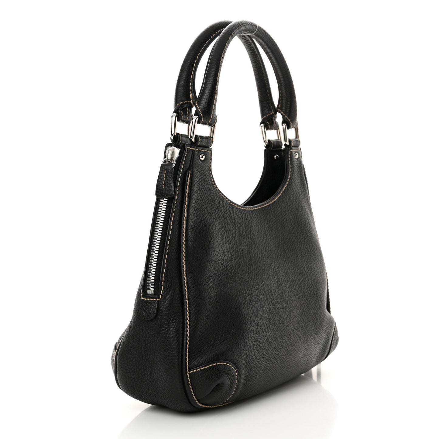 Grained Calfskin Tassel Hobo Black
