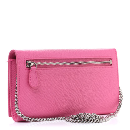 Balenciaga Signature Grained Calfskin Logo Ville Wallet on Chain Bubble Gum Black 3 of 12