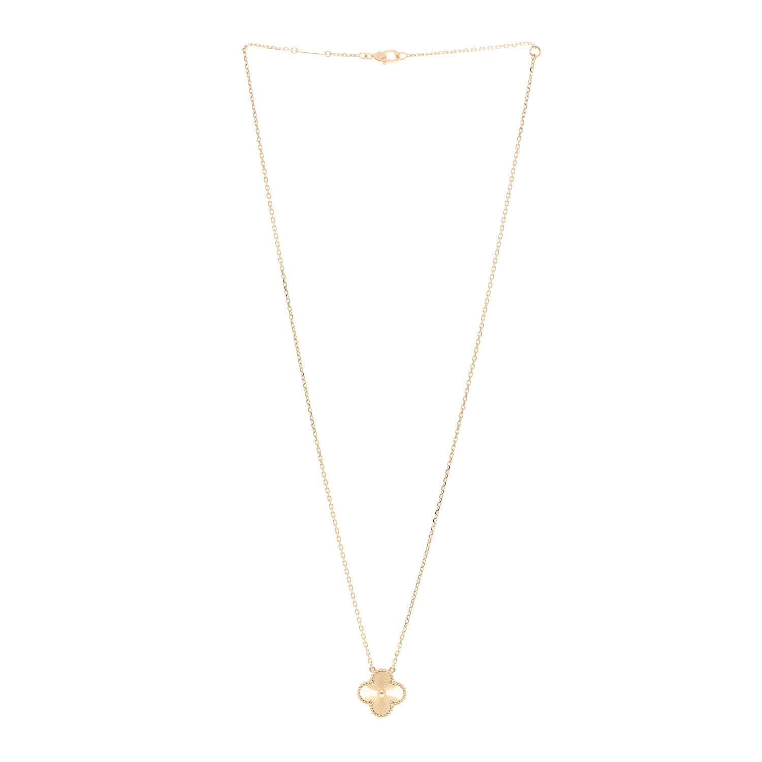 Van Cleef & Arpels 18K Yellow Gold Guilloche Vintage Alhambra Pendant Necklace 3 of 5