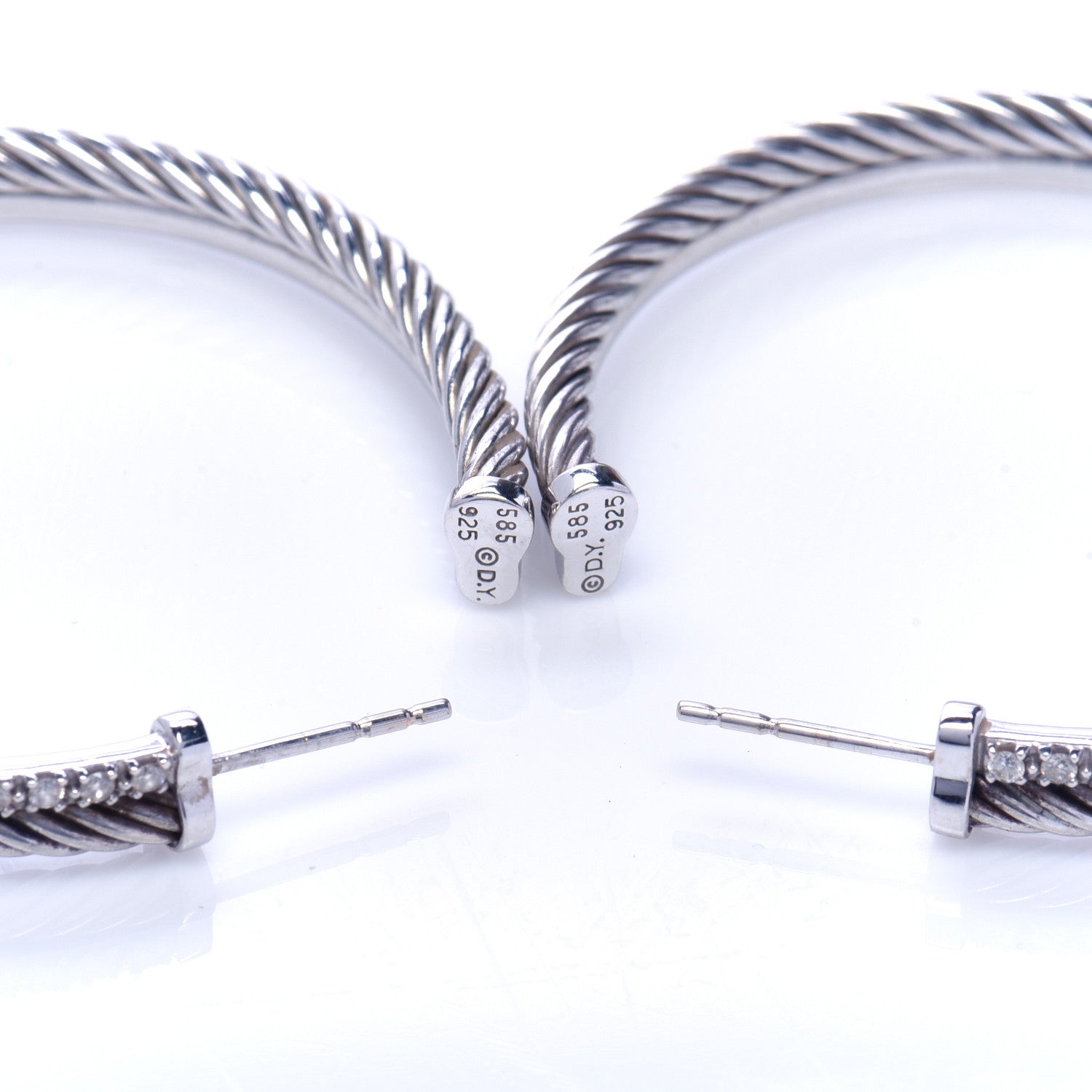 David Yurman Sterling Silver Diamond Extra Large Crossover Hoop Earrings 3 of 5