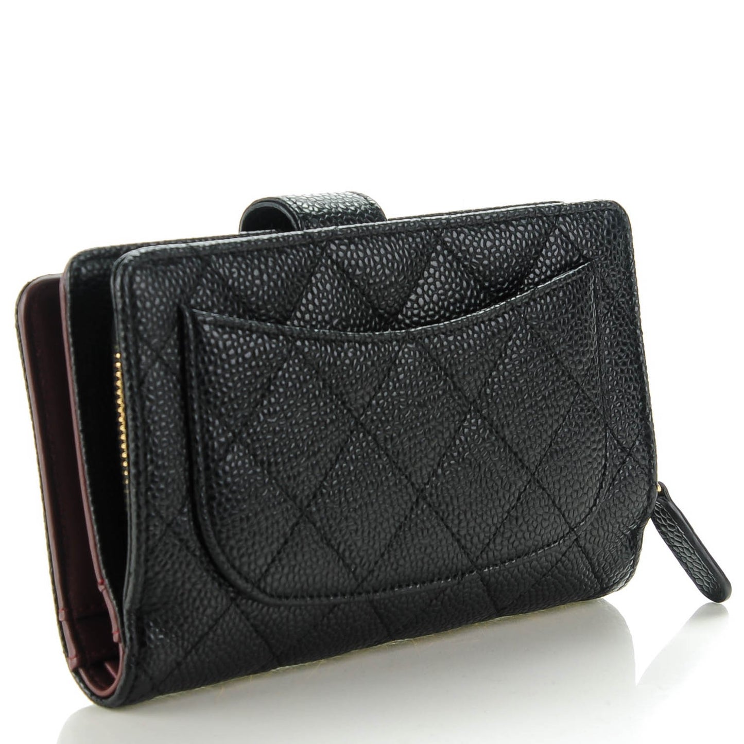 Caviar Quilted Zipped Pocket Wallet Black