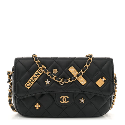 Chanel Lambskin Quilted Charm Flap Phone Holder With Chain Black 1 of 13