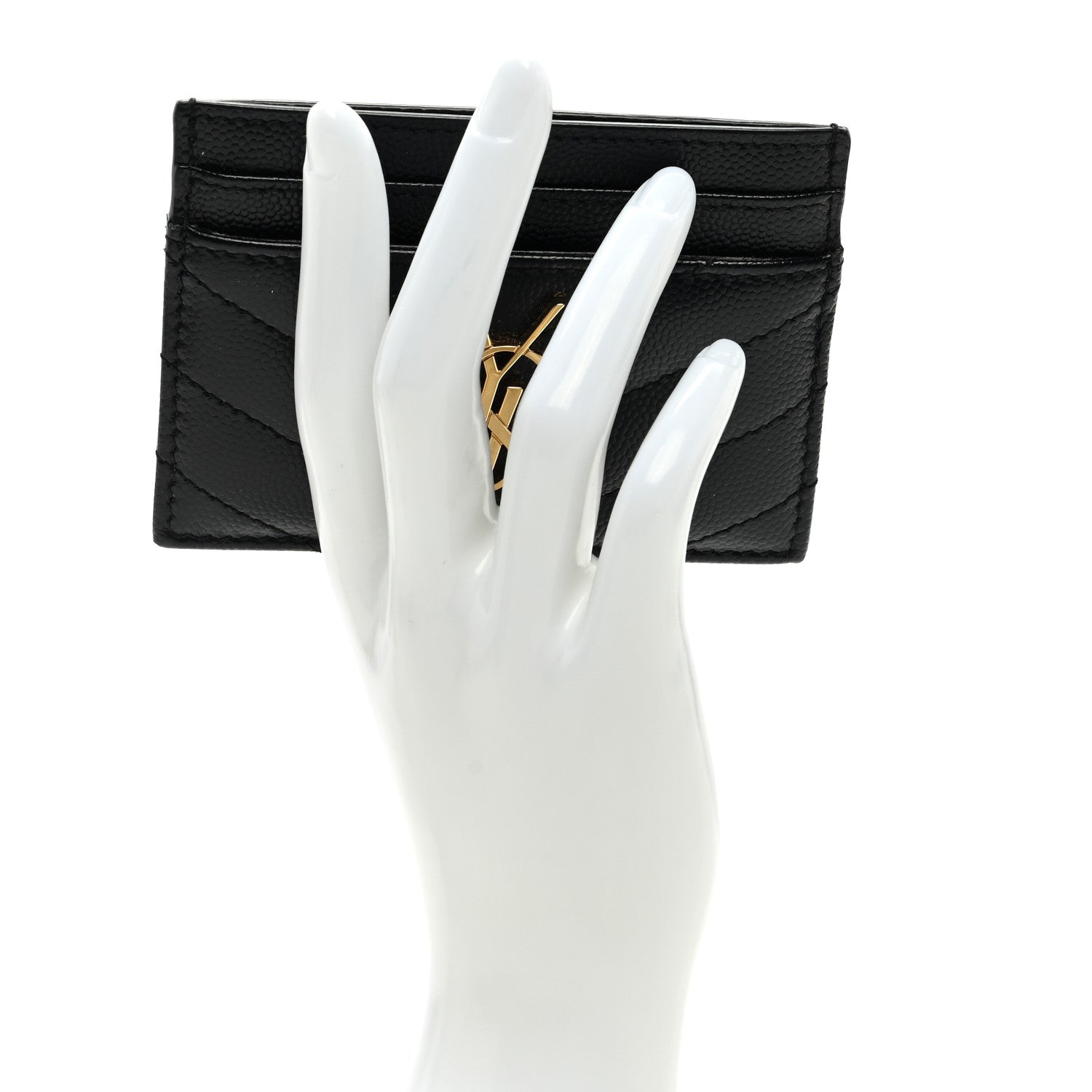 Saint Laurent Grain De Poudre Matelasse Chevron Monogram Credit Card Case Black 2 of 6