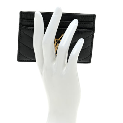 Saint Laurent Grain De Poudre Matelasse Chevron Monogram Credit Card Case Black 2 of 6