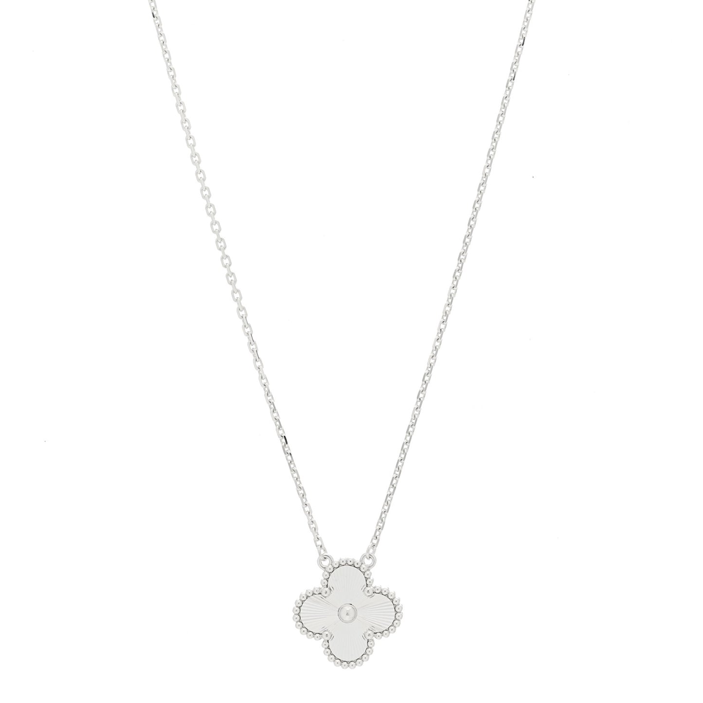 18K White Gold Diamond Vintage Alhambra Pendant Necklace