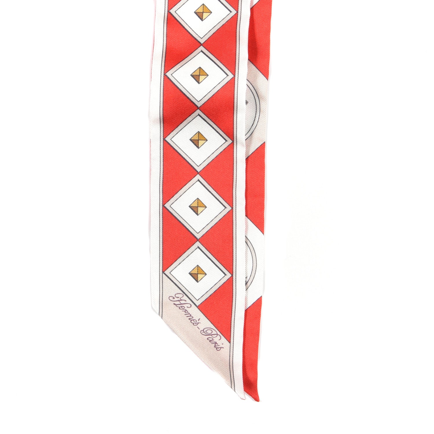 Hermes Silk Colliers Et Chiens Twilly Rouge White Mastic 2 of 3