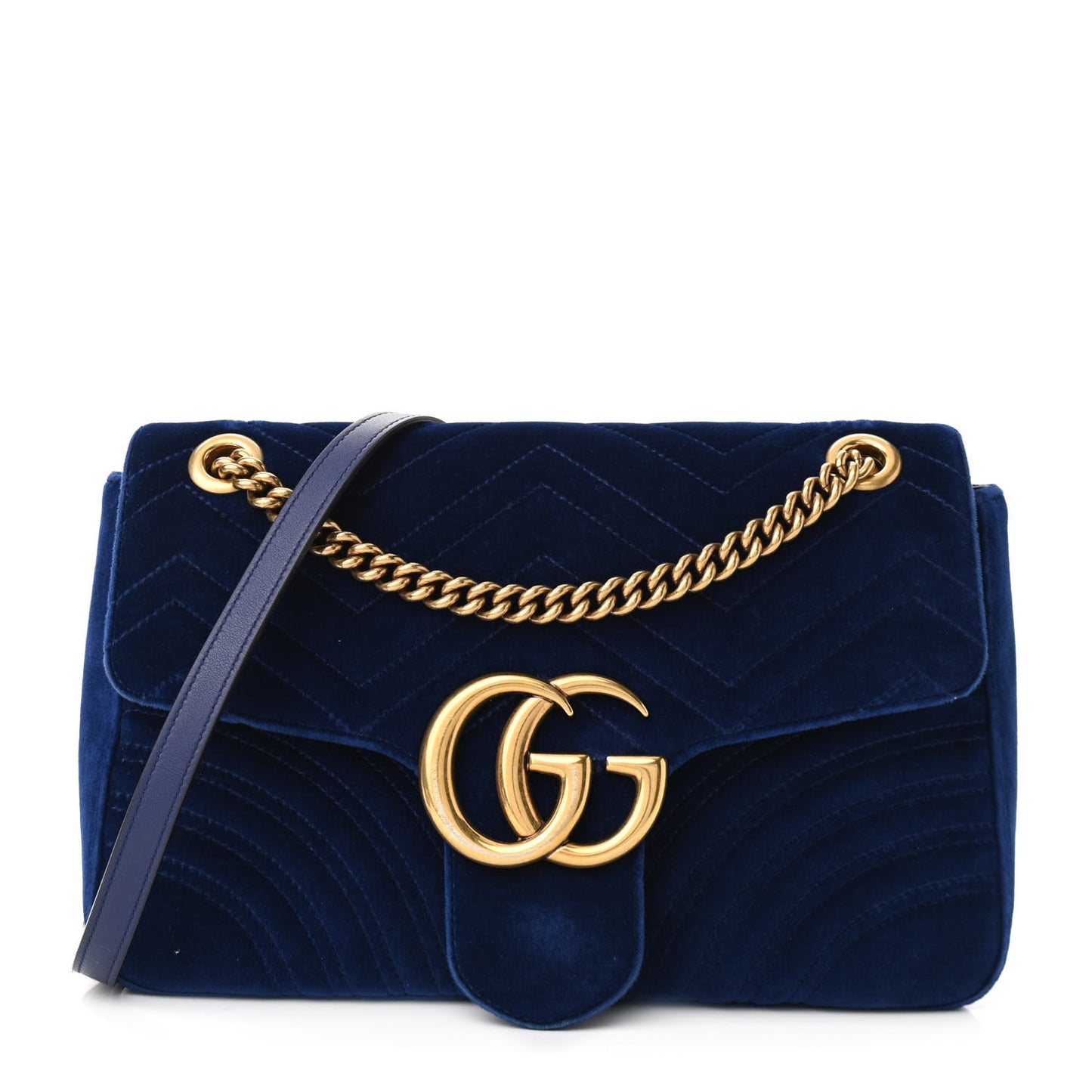 Velvet Matelasse Medium GG Marmont Shoulder Bag Cobalt Blue