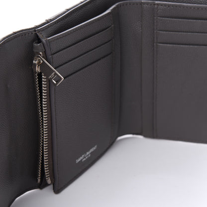 Saint Laurent Grain De Poudre Matelasse Chevron Monogram Compact Tri Fold Wallet Earth 5 of 12