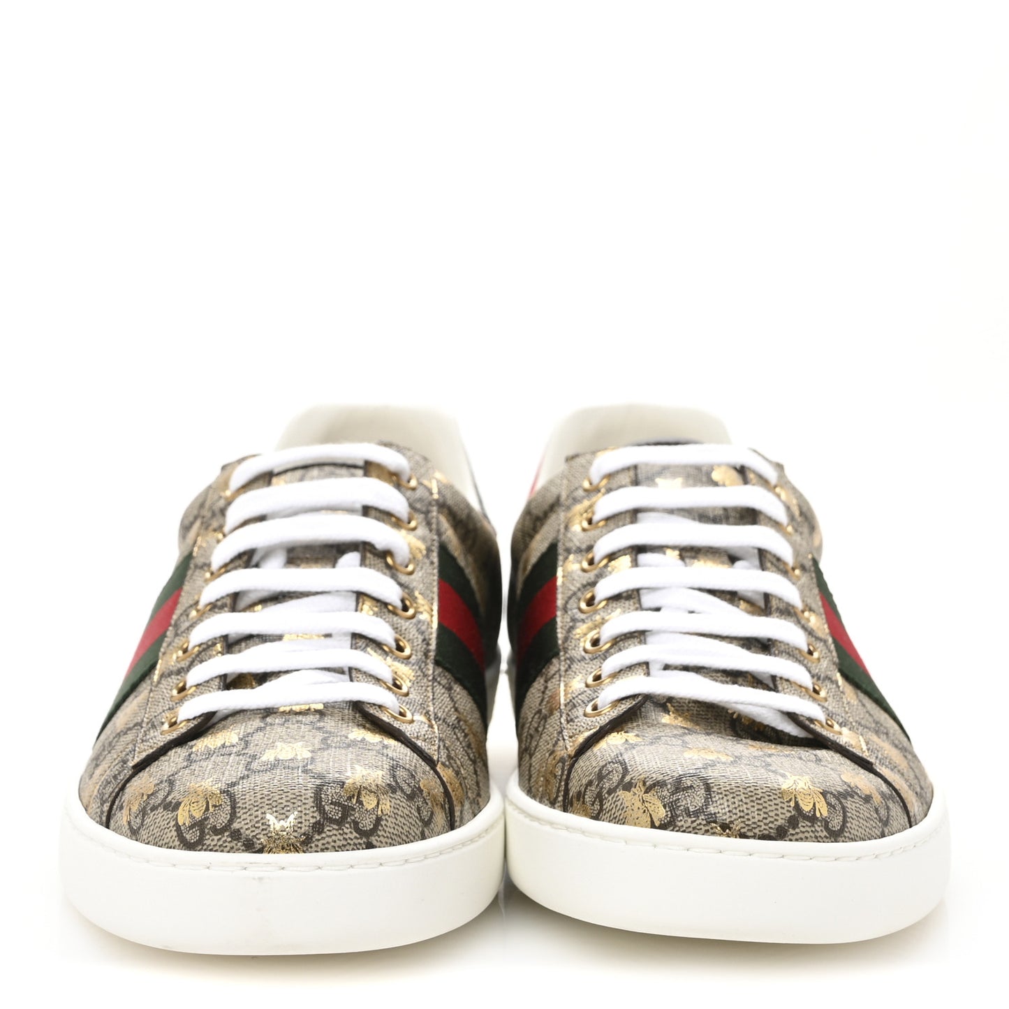 GG Supreme Monogram Bees Ayers Web Mens Ace Sneakers 10 Beige Oro Green Red