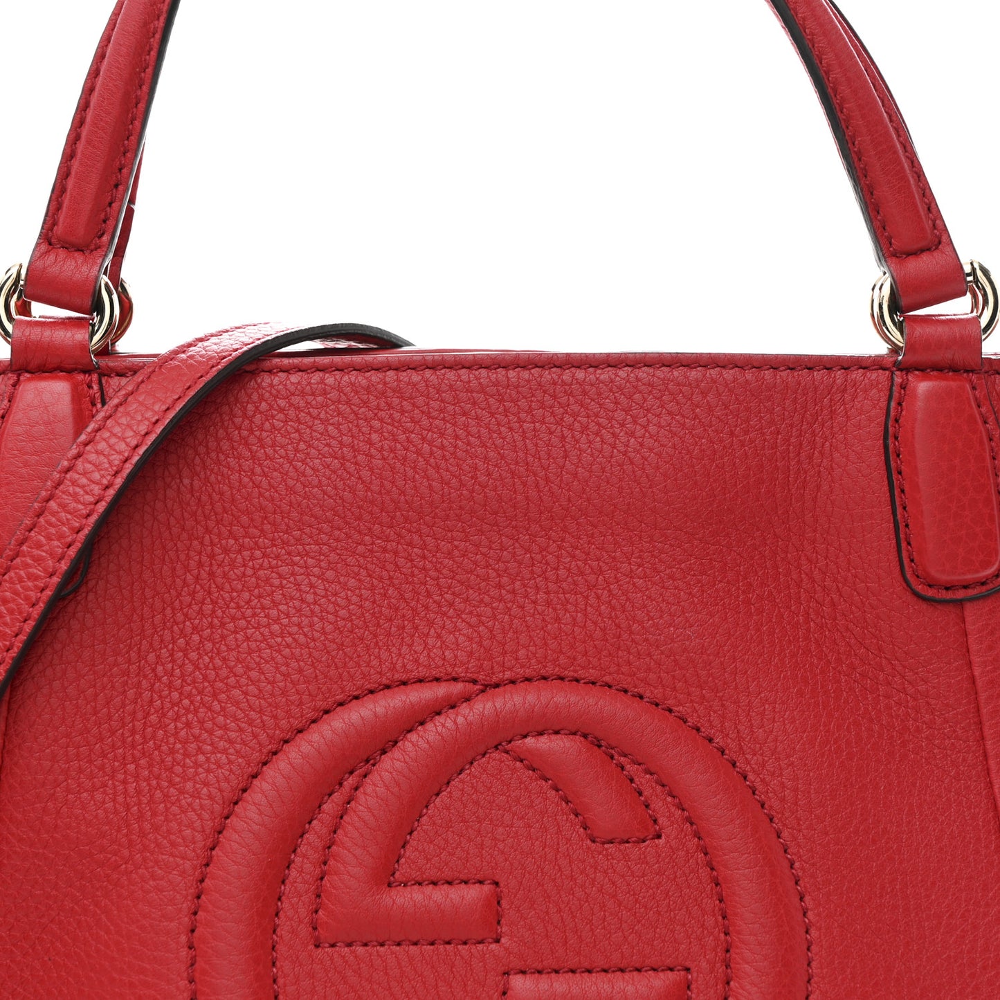 Pebbled Calfskin Small Soho Top Handle Bag Red