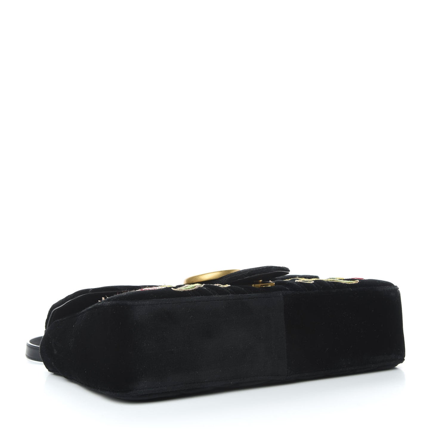 Velvet Matelasse Loved Embroidered Medium GG Marmont Shoulder Bag Black