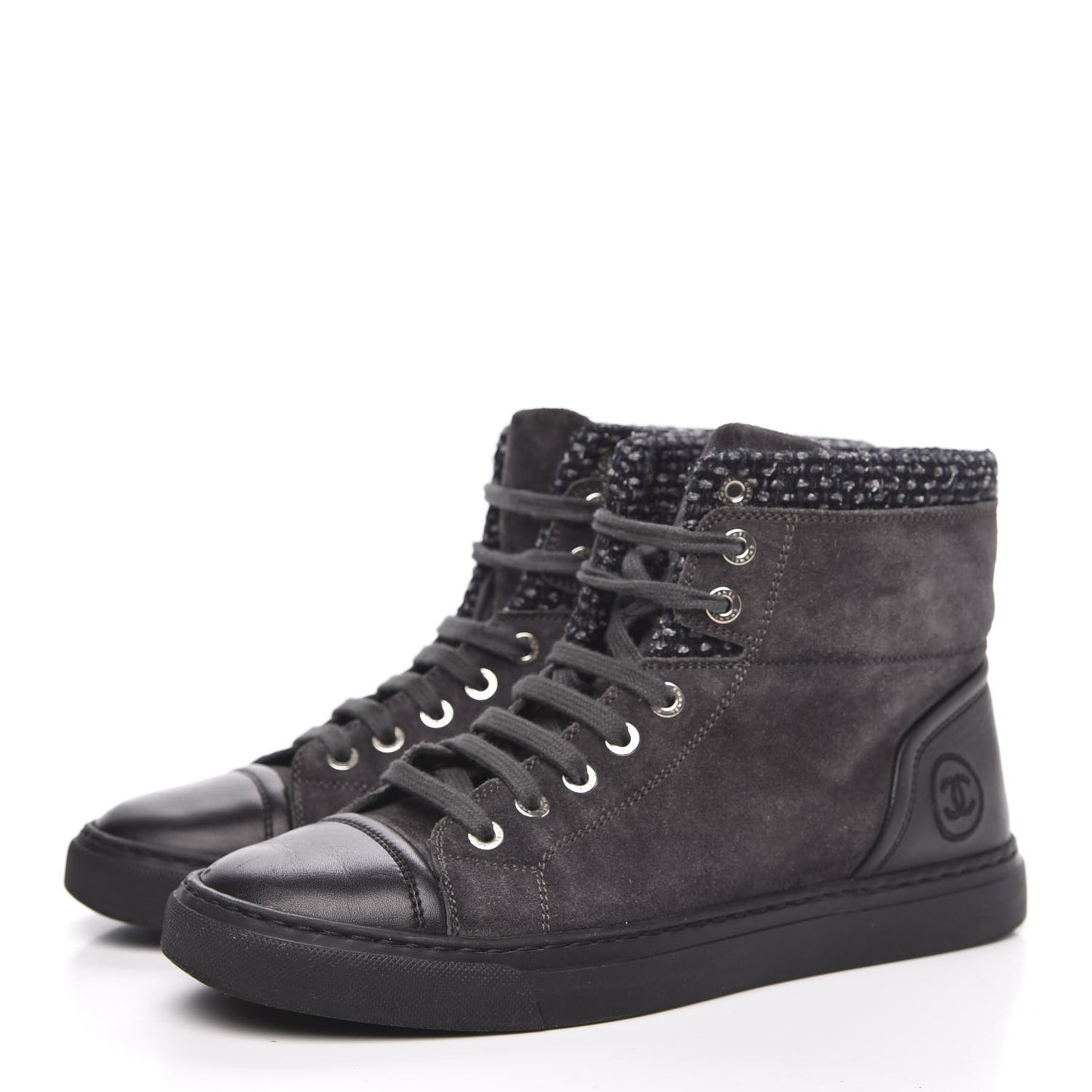 Suede Tweed High Top Sneakers 37 Dark Grey