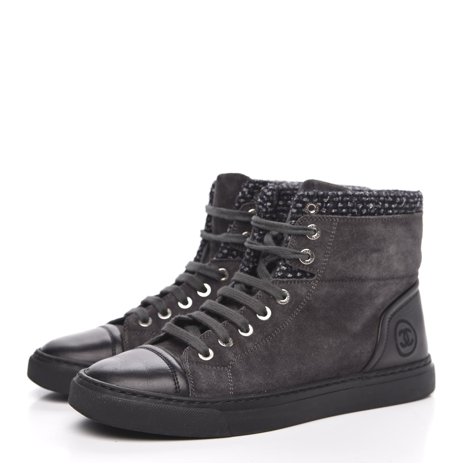 Chanel Suede Tweed High Top Sneakers 37 Dark Grey 3 of 9