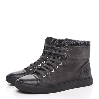 Chanel Suede Tweed High Top Sneakers 37 Dark Grey 3 of 9