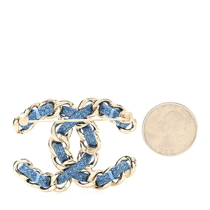 Chanel Metal Denim Braided CC Brooch Blue Gold 2 of 4