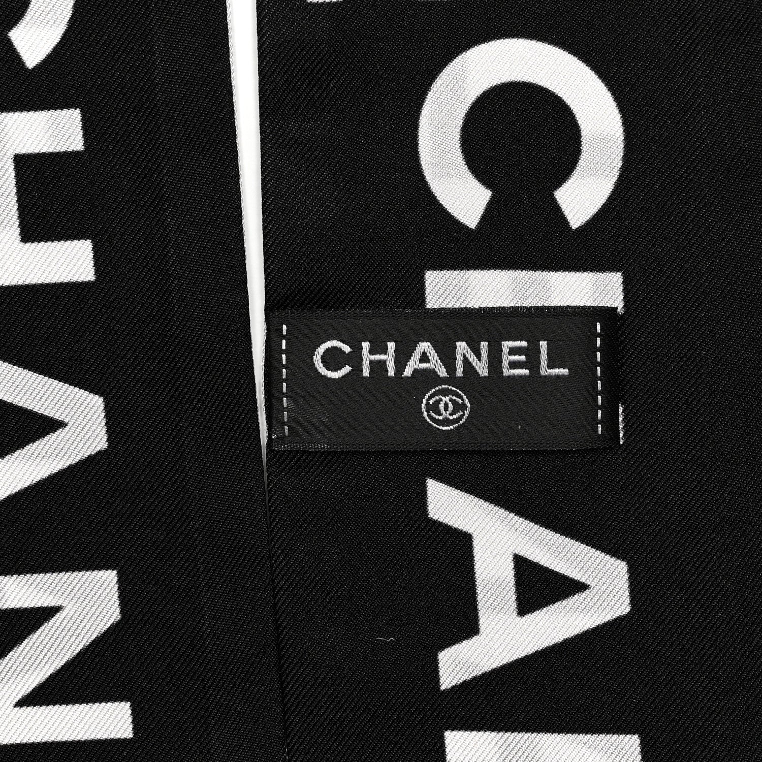 Chanel Silk Logo Slim Bandeau Scarf Black White 4 of 5