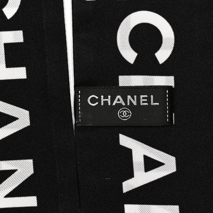 Chanel Silk Logo Slim Bandeau Scarf Black White 4 of 5