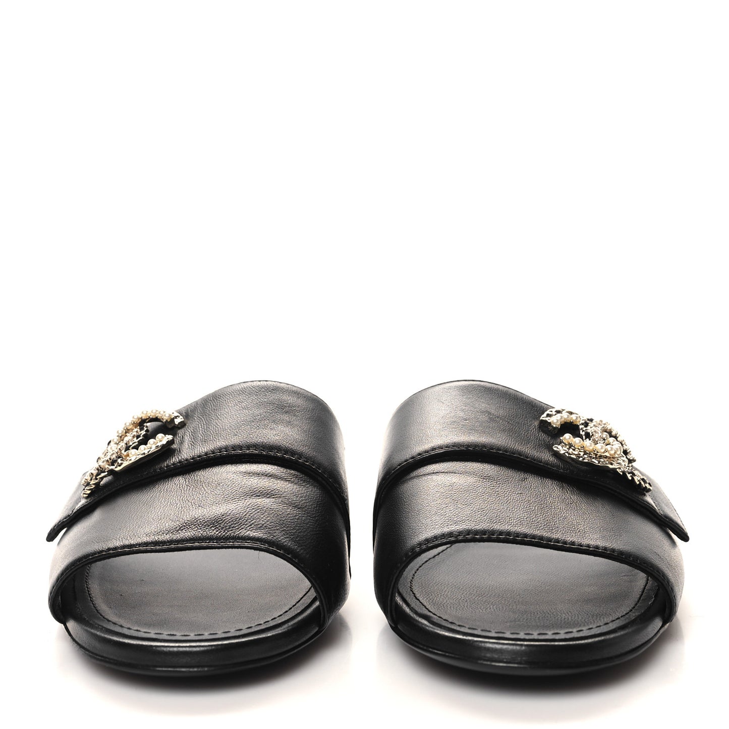 Lambskin Pearl Crystal CC Sandals 39.5 Black