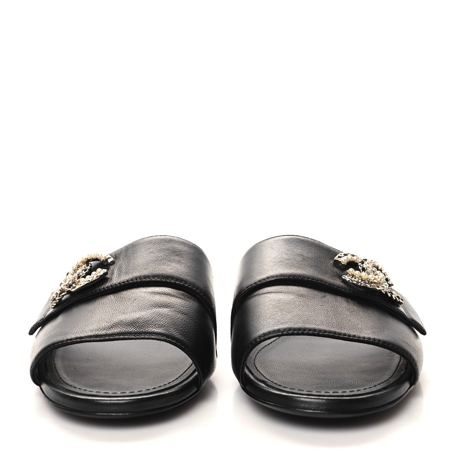 Chanel Lambskin Pearl Crystal CC Sandals 39.5 Black 2 of 8
