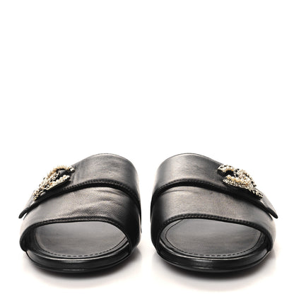Chanel Lambskin Pearl Crystal CC Sandals 39.5 Black 2 of 8