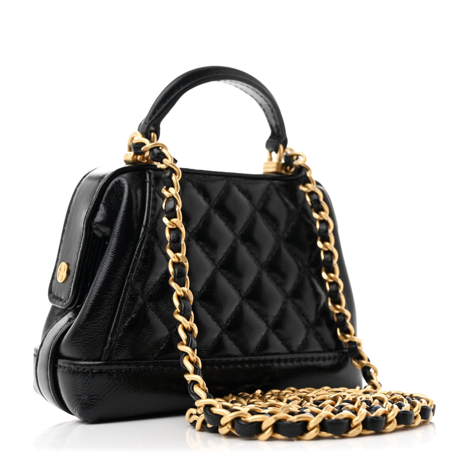 Chanel Shiny Lambskin Quilted Mini Cocodoc Top Handle Bag Black