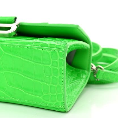 Balenciaga Shiny Calfskin Crocodile Embossed Hourglass Top Handle Bag XS Fluo Green 11 of 11