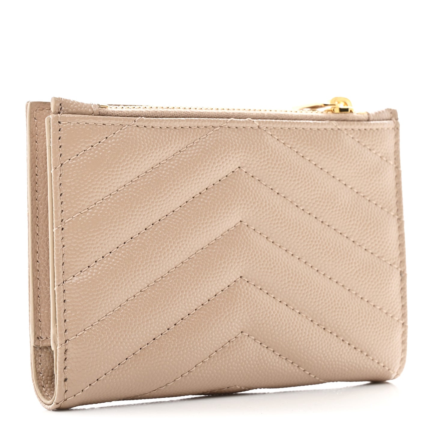 Grain De Poudre Matelasse Chevron Monogram Zipped Two-Part Wallet Dark Beige
