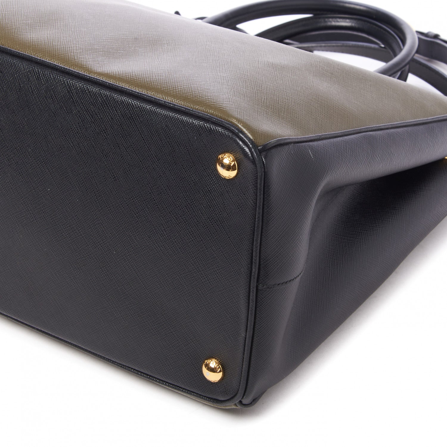 Prada Saffiano Lux Bi-Color Medium Tote Militare Black 4 of 9