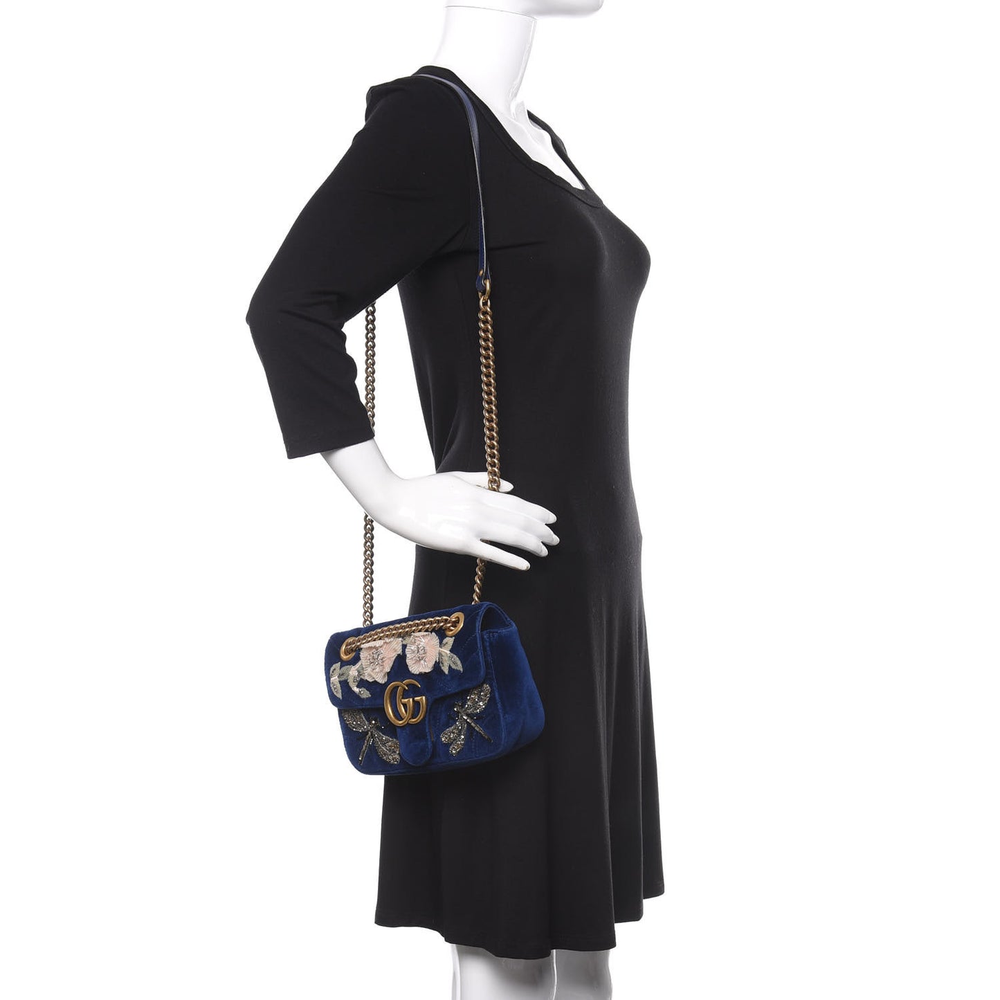 Velvet Matelasse Embroidered Mini GG Marmont Shoulder Bag Cobalt Blue