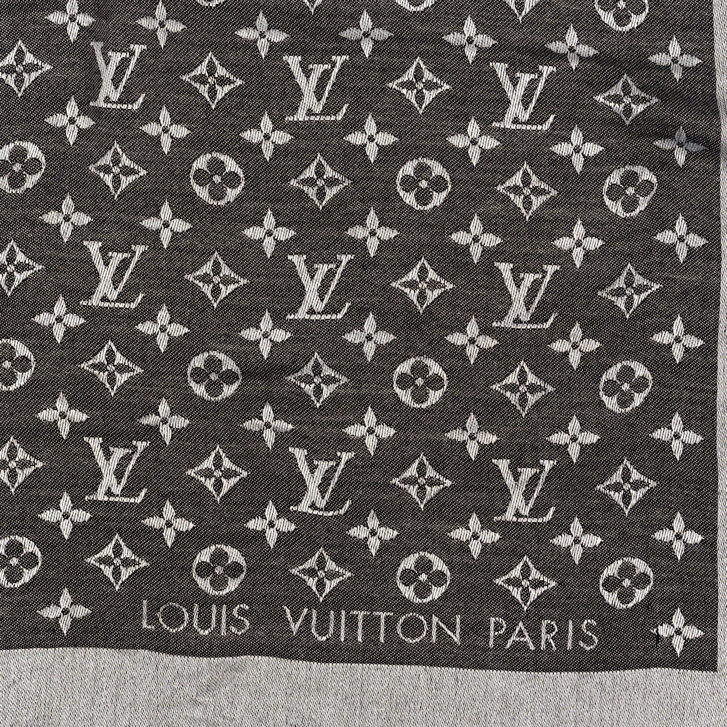 Silk Wool Monogram Denim Shawl Black