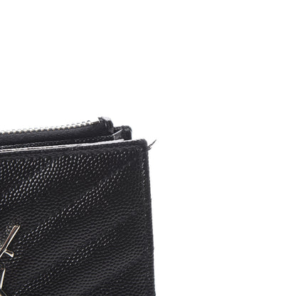 Saint Laurent Grain De Poudre Matelasse Chevron Monogram Zipped Card Case Black 7 of 10