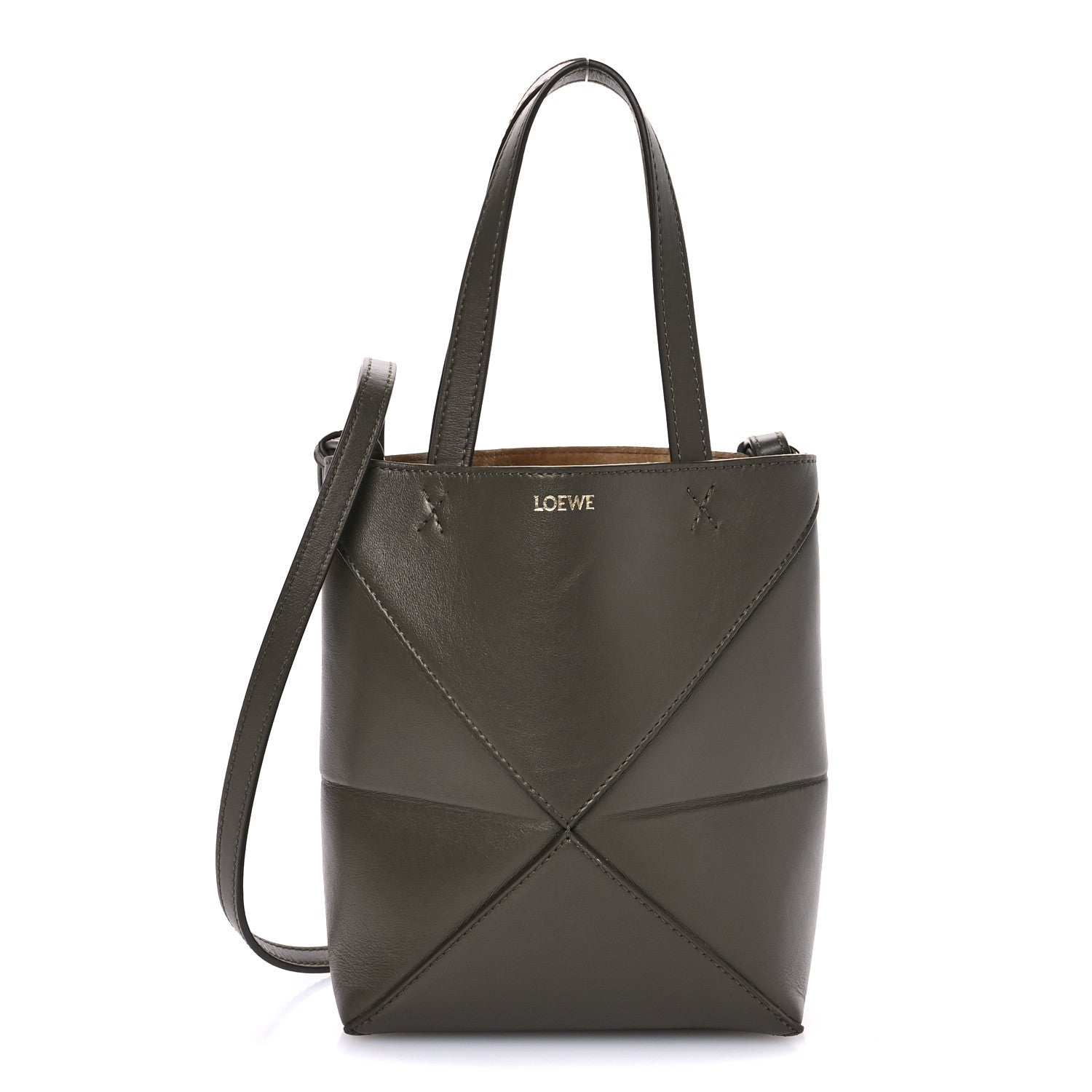 Loewe Shiny Calfskin Mini Puzzle Fold Tote Dark Khaki 1 of 10