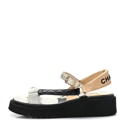 Chanel Lambskin Logo Platform Sandals 41 Beige Gold White 1 of 8
