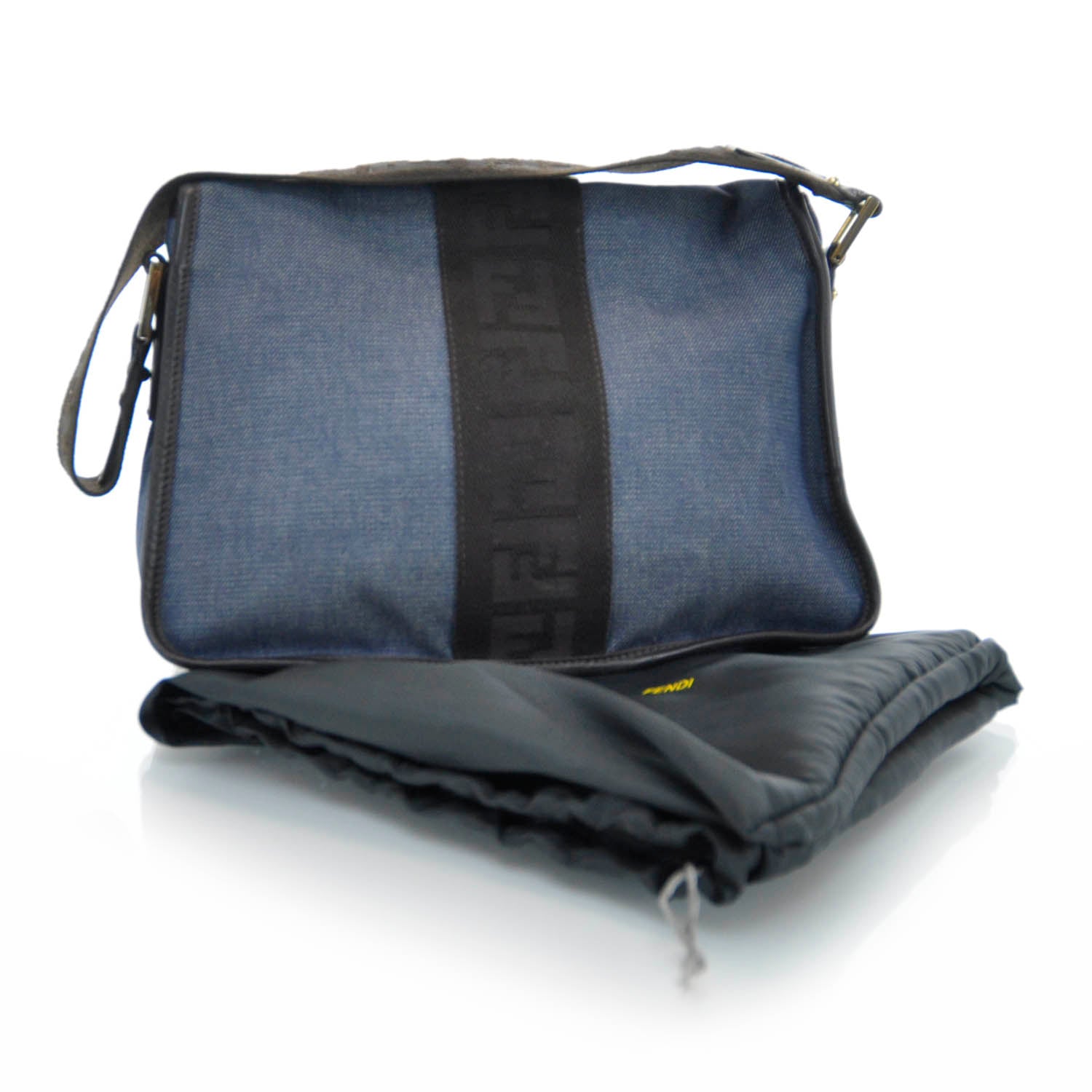 Fendi Denim Shoulder Bag Blue Black 3 of 9