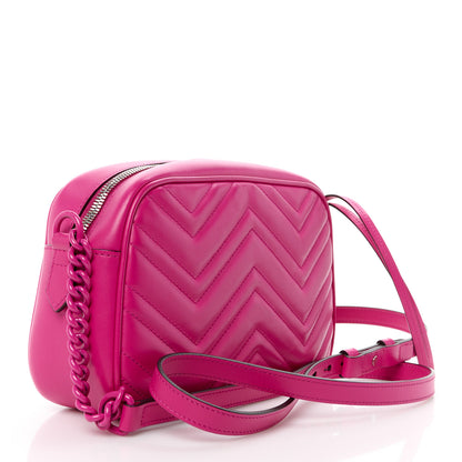 Gucci Calfskin Matelasse Monochrome Small GG Marmont Chain Shoulder Bag Classic Fuxia 3 of 13