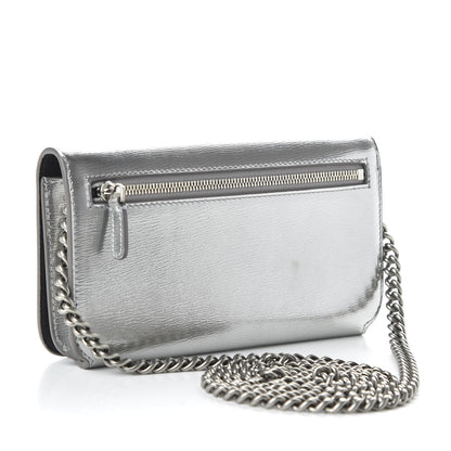 Balenciaga Metallic Grained Calfskin BB Phone Holder Wallet On Chain Silver 3 of 10