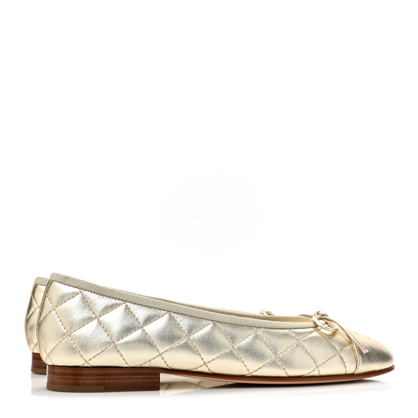 Metallized Lambskin Quilted CC Cap Toe Ballerina Flats 36 Gold