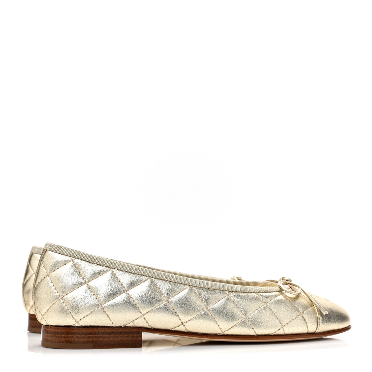 Chanel Metallized Lambskin Quilted CC Cap Toe Ballerina Flats 36 Gold 4 of 9
