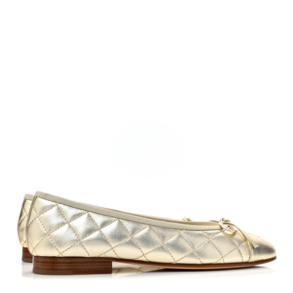 Chanel Metallized Lambskin Quilted CC Cap Toe Ballerina Flats 36 Gold 4 of 9
