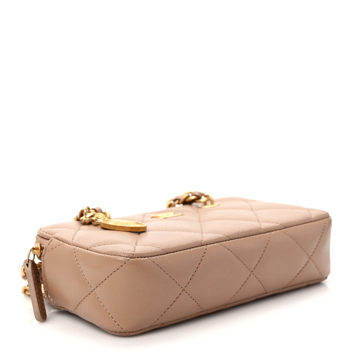 Caviar Quilted Small Clutch With Chain Beige