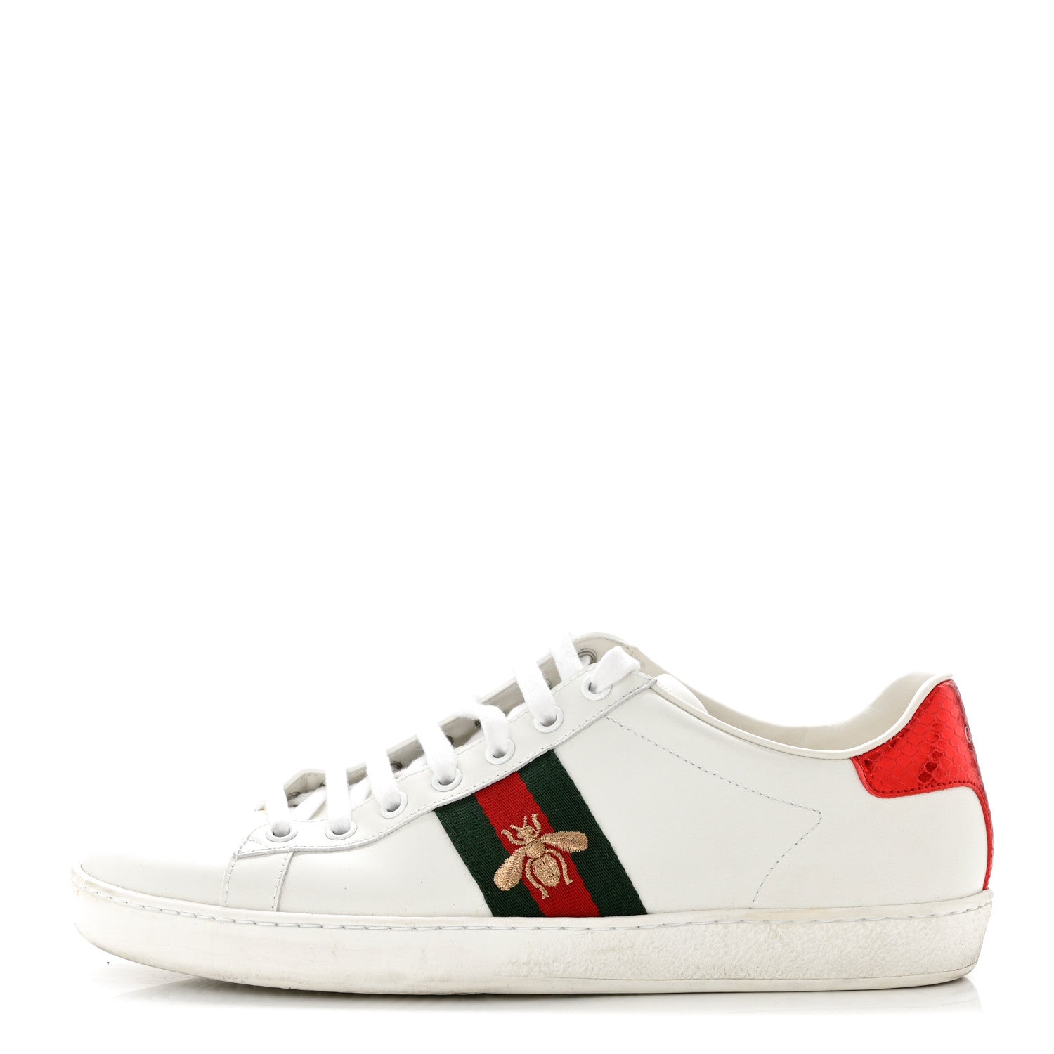 Gucci Calfskin Ayers Bee Embroidered Womens Ace Sneakers 39.5 White Green 1 of 9
