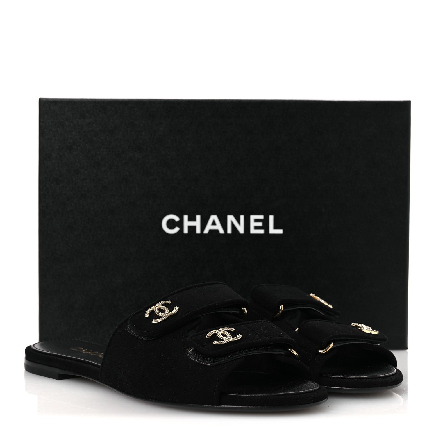 Chanel Suede Kidskin Velcro Crystal CC Mules 38.5 Black 39.5 Black 11 of 11