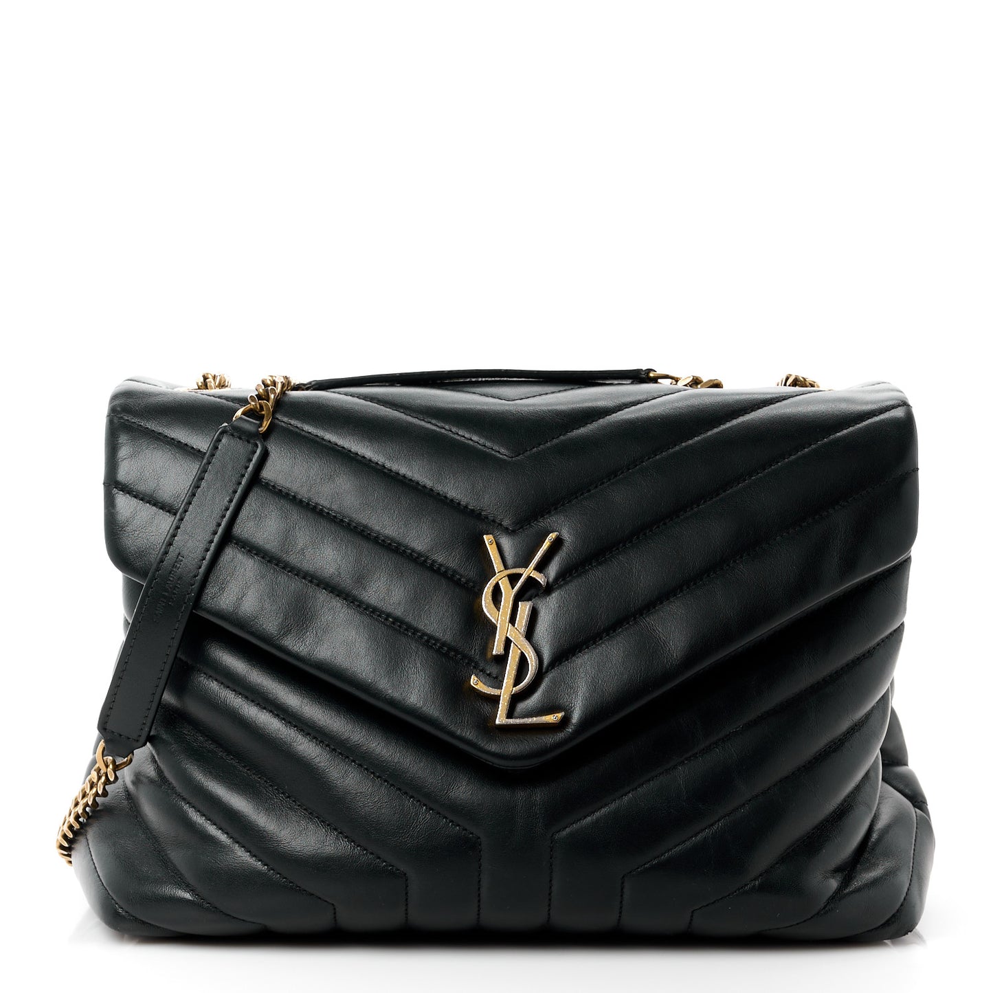 Calfskin Y Quilted Monogram Medium Loulou Chain Satchel Black