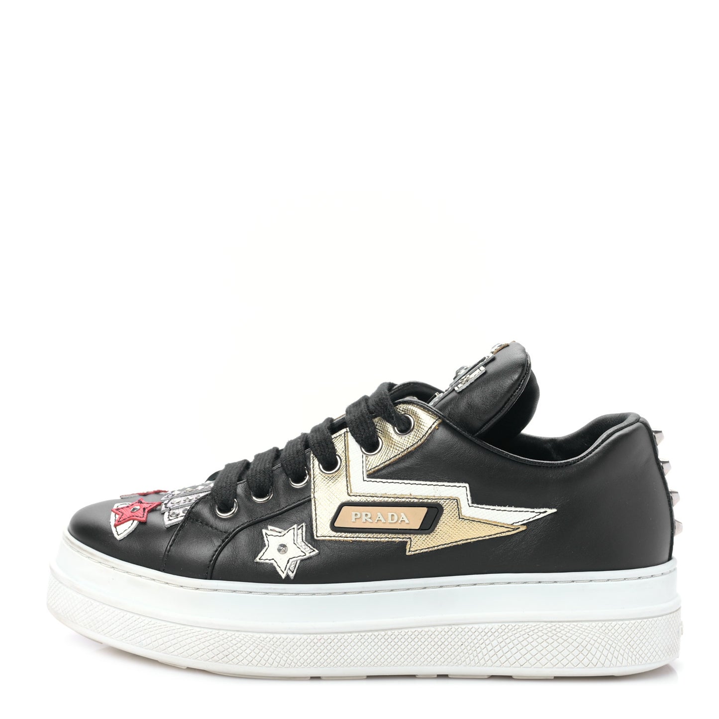 Calfskin Patchwork Robot Queen Sneakers 36 Black