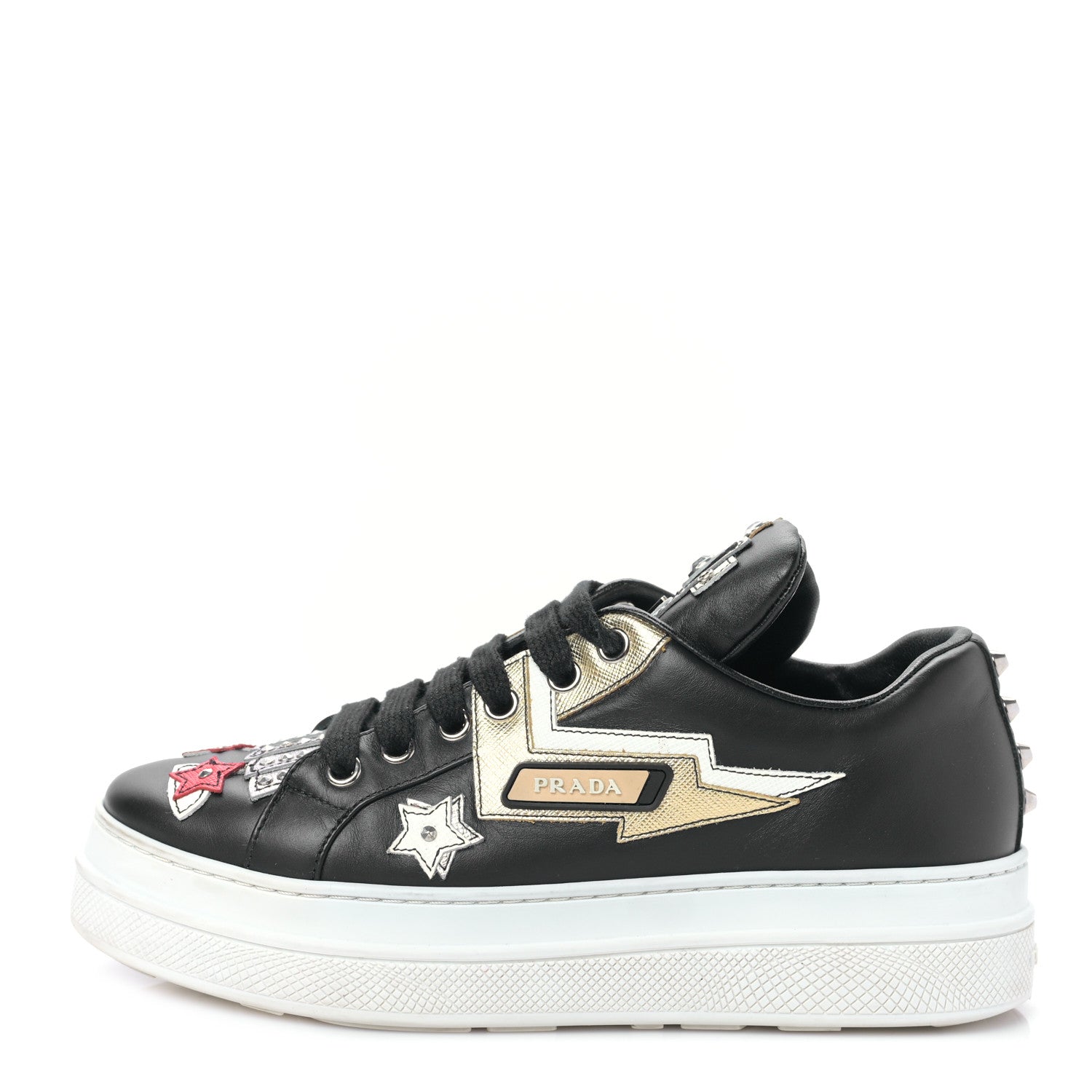 Prada Calfskin Patchwork Robot Queen Sneakers 36 Black 1 of 8