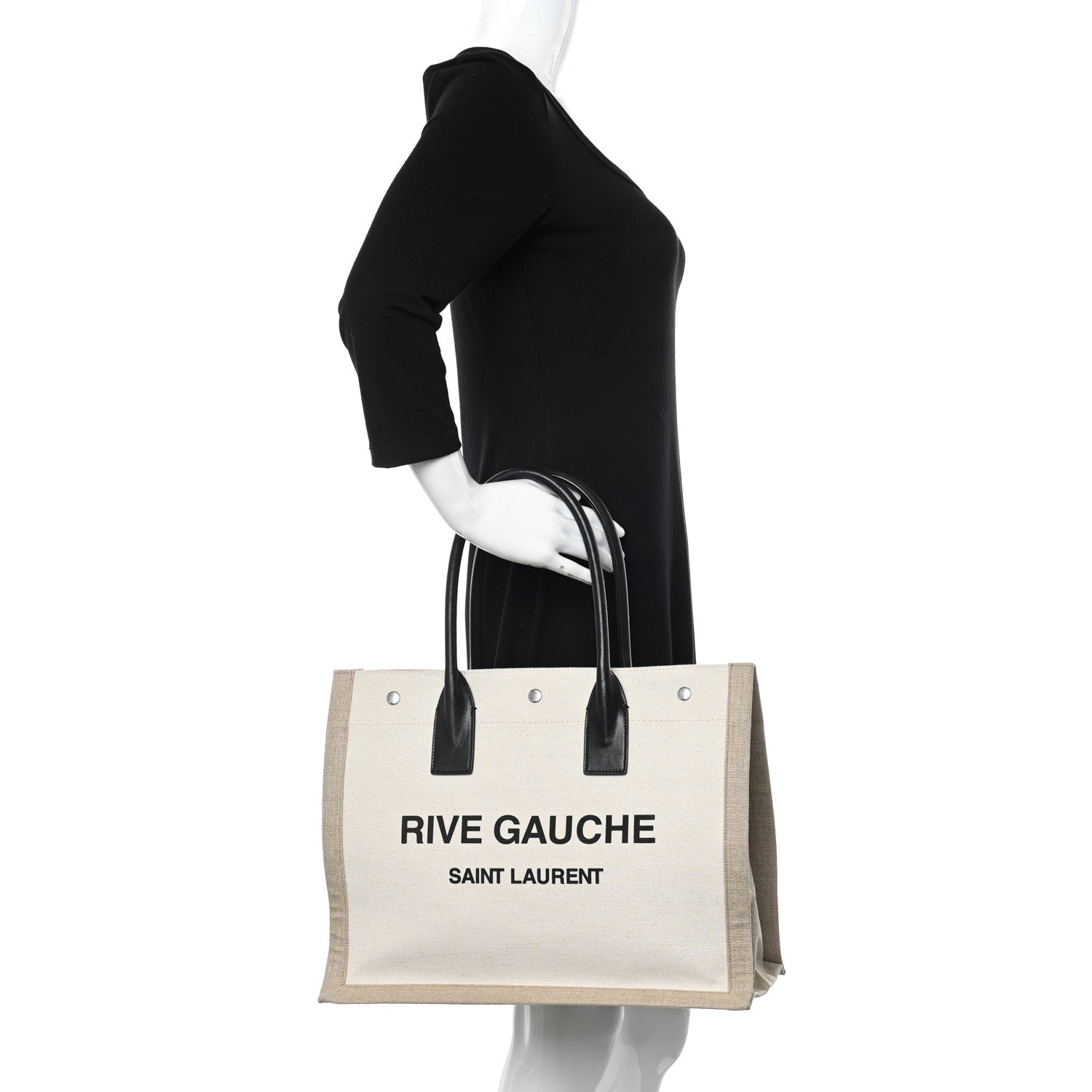 Saint Laurent Linen Calfskin Small Rive Gauche Tote Optic White 2 of 10