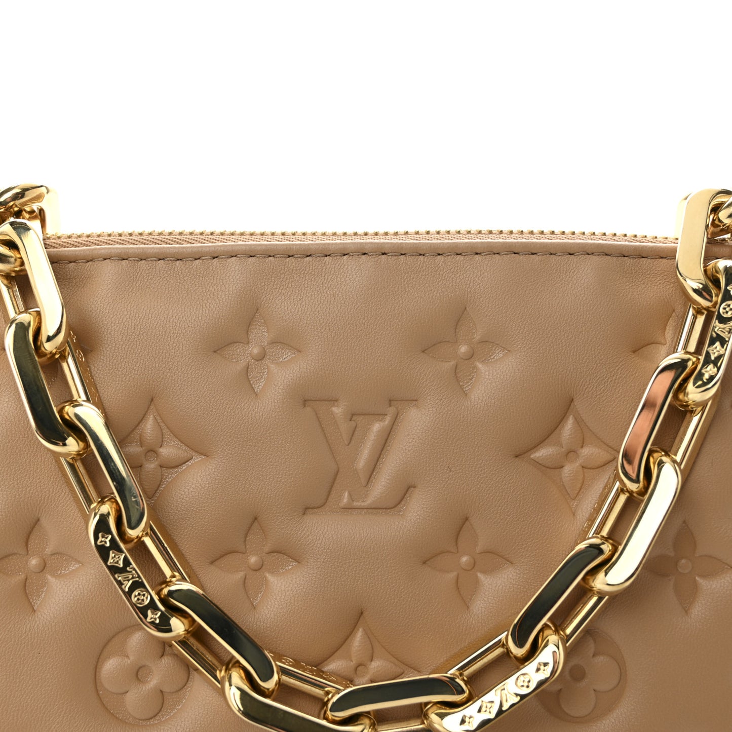Lambskin Embossed Monogram Coussin PM Camel