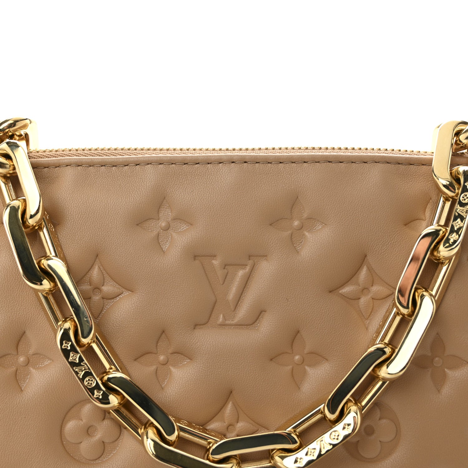 Louis Vuitton Lambskin Embossed Monogram Coussin PM Camel 7 of 9